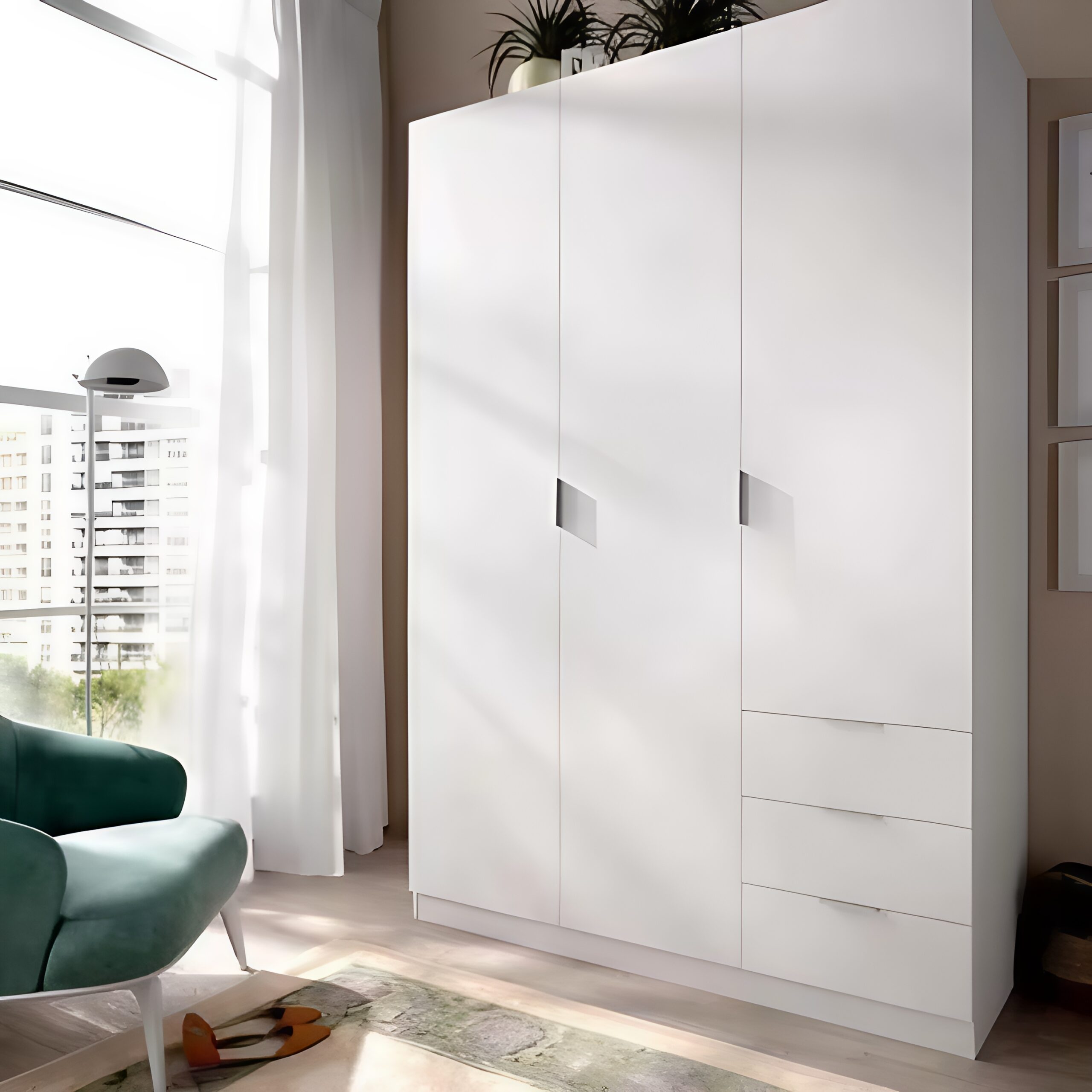 Armoire 3 portes effet bois 121x52 cm – Image 2