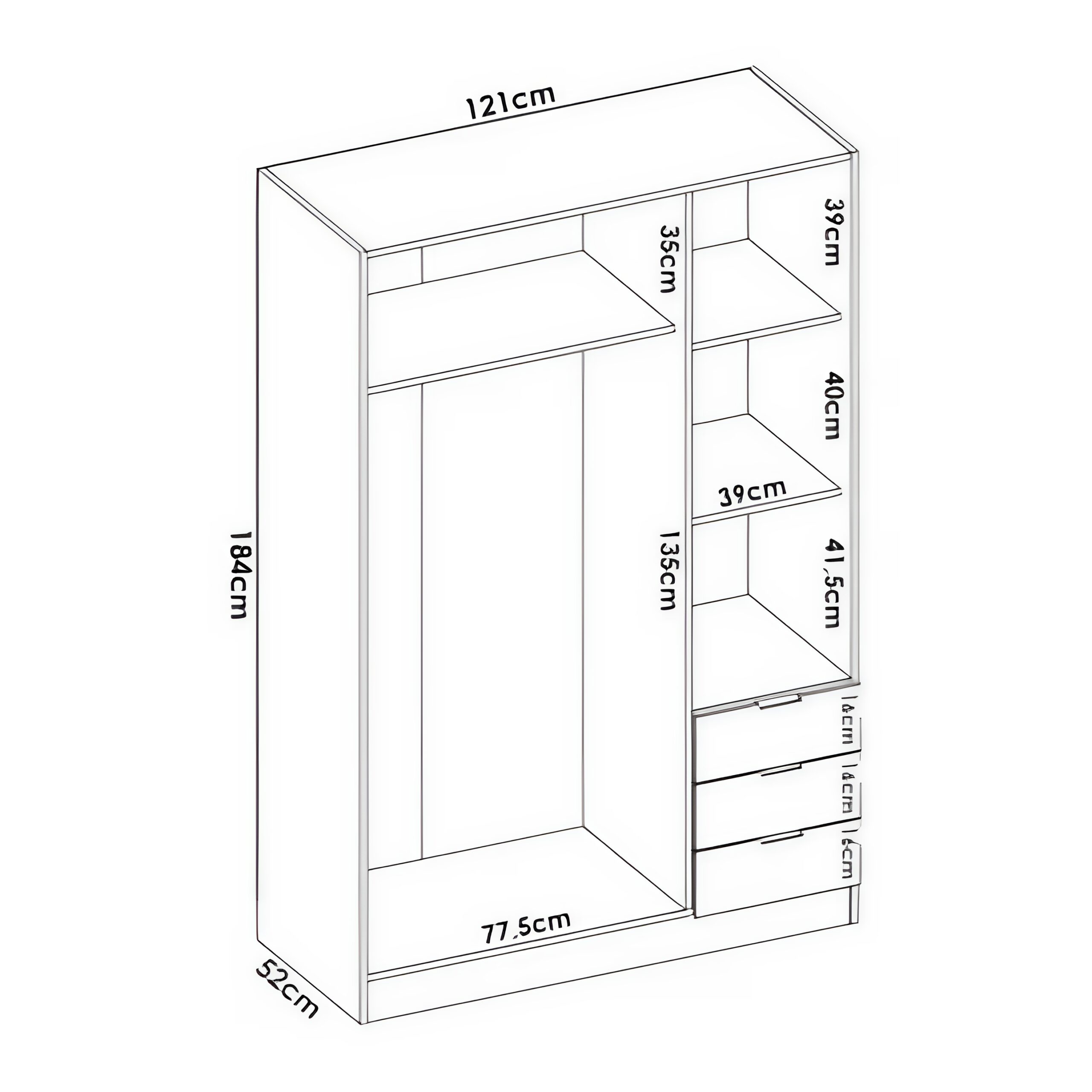 Armoire 3 portes effet bois 121x52 cm – Image 6