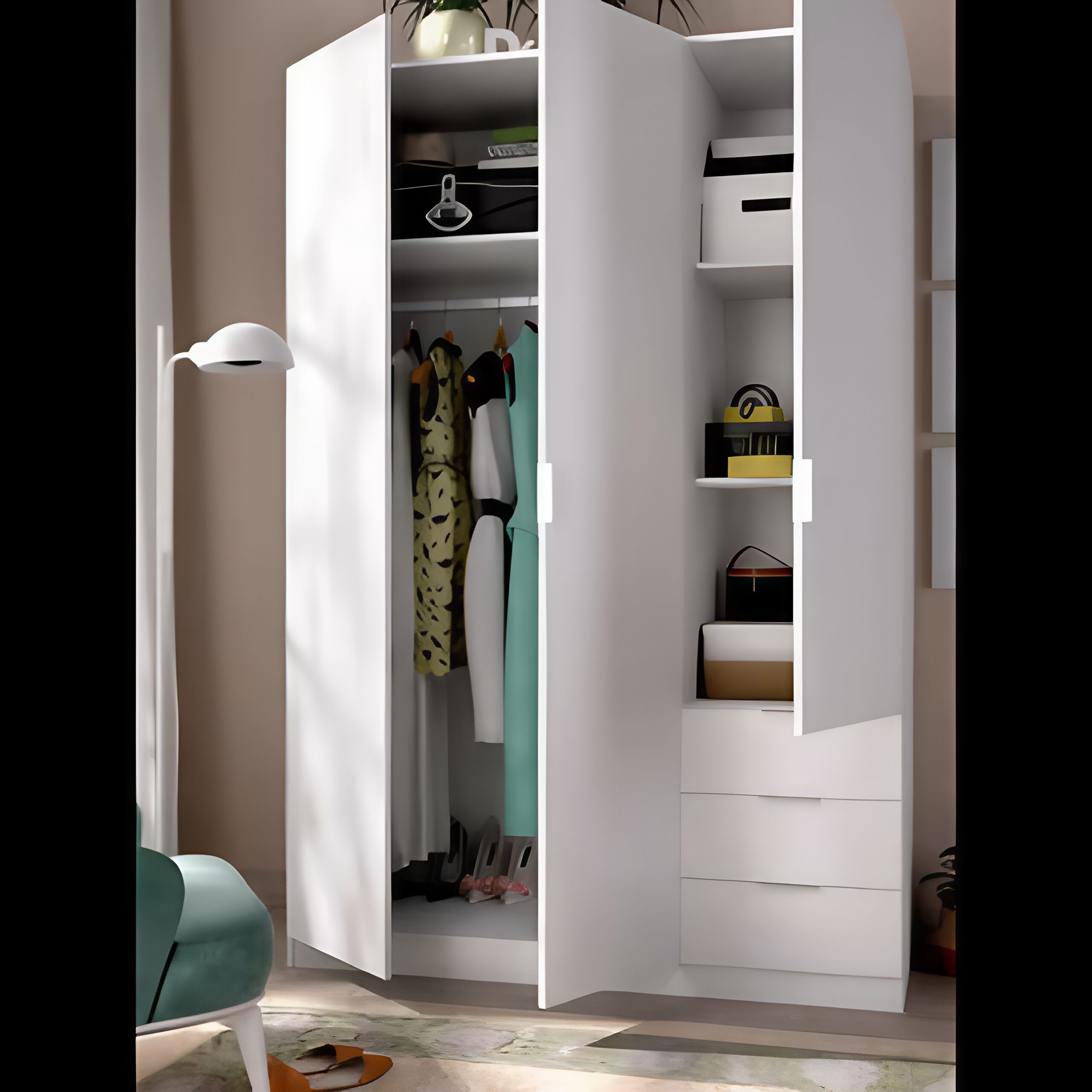 Armoire 3 portes effet bois 121x52 cm – Image 4