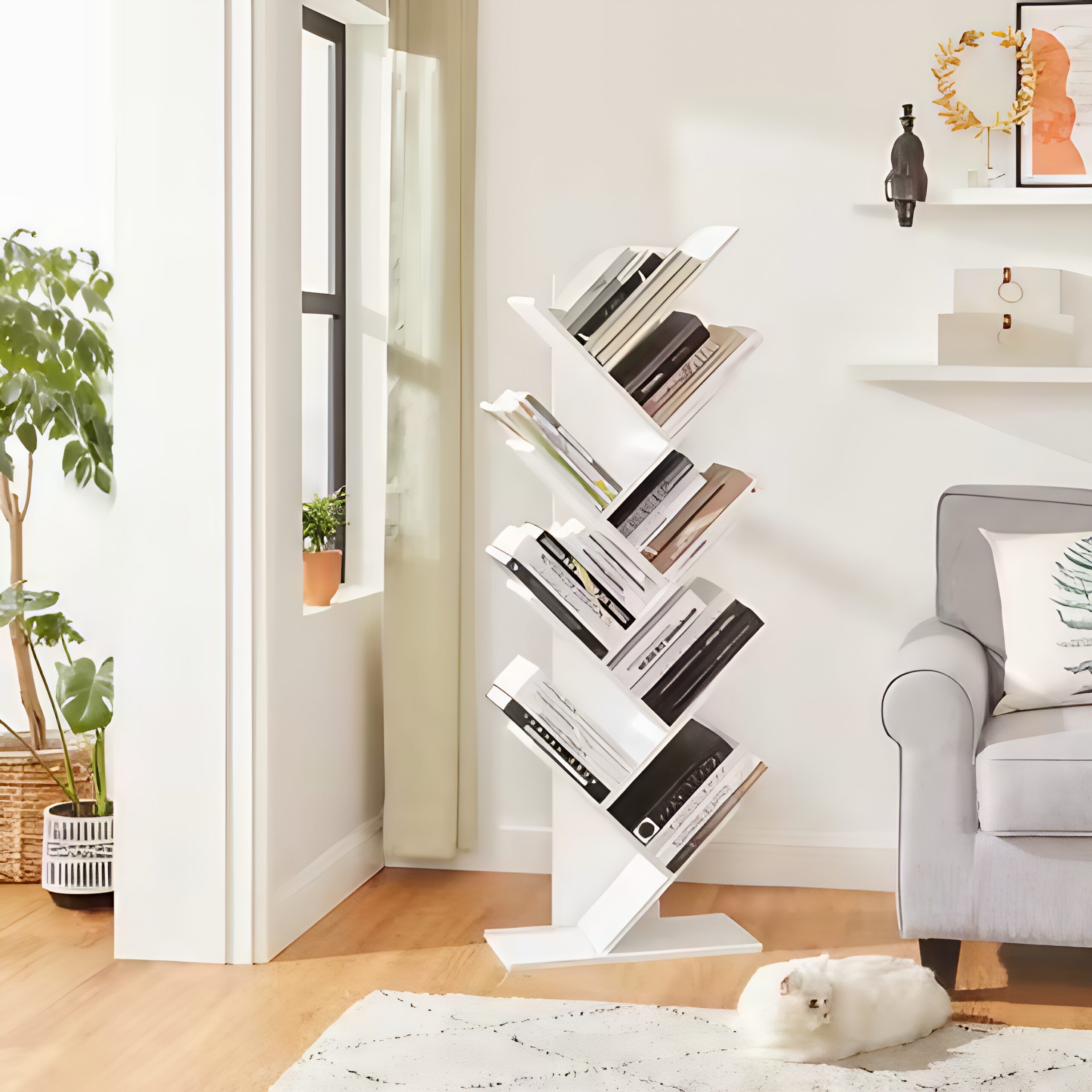 Bibliothèque 9 niveaux forme d'arbre moderne effet bois – Image 2