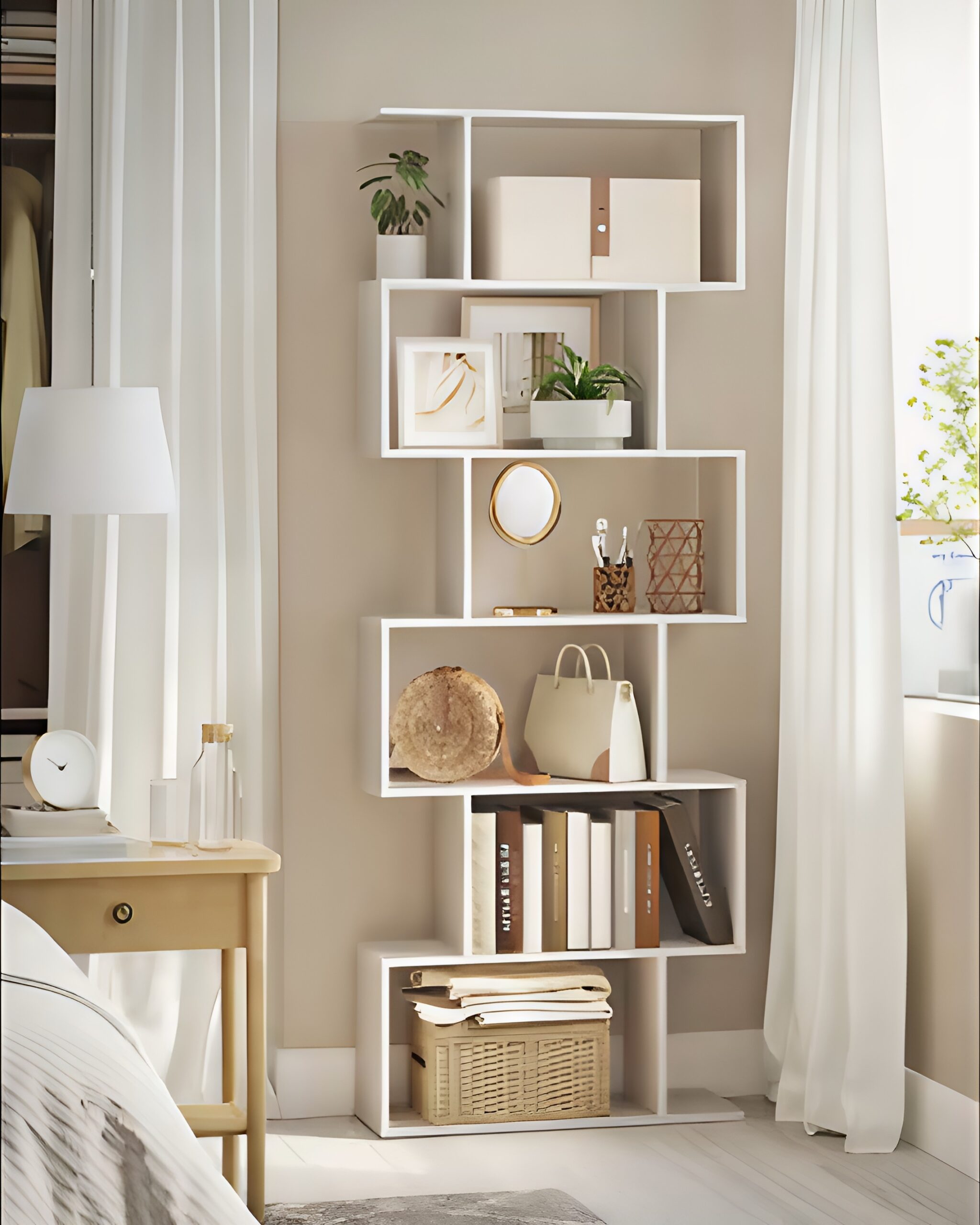 Étagère 6 niveaux zigzag style moderne effet bois – Image 2
