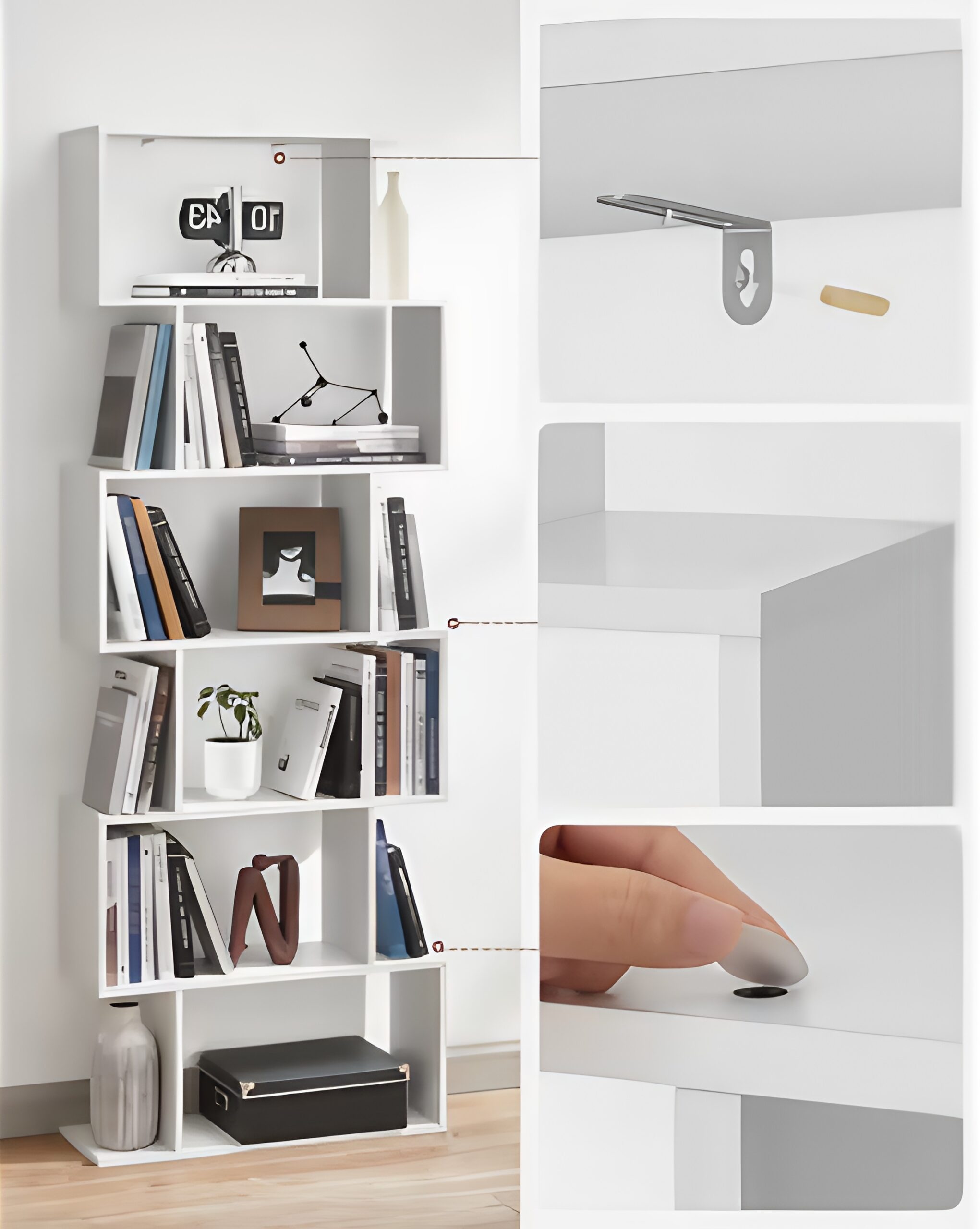 Étagère 6 niveaux zigzag style moderne effet bois – Image 5