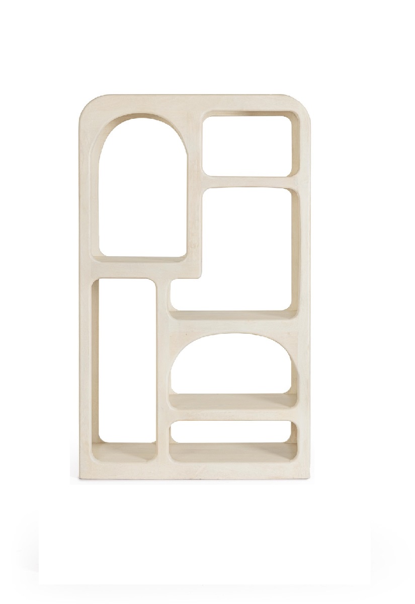 Bibliothèque design Tunisie en bois crème avec niches